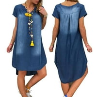 Фустани За Жени Секојдневен V Вратот Тексас Долг Краток Ракав Фустан Сина XL