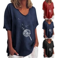 Womenените модни летни летни врвови отпечатија кошули со кратки ракави, маици за влечење на вратот
