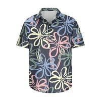 Кошула од хавајски кошула за мажи графички кошули на плажа, случајна печатење лапел врвна удобна блуза со кратки ракави црна