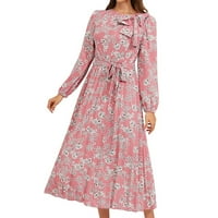 Плус големина есен макси фустани за жени со долг плетенка долга ракав цветен фустан гроздобер лак вратоврска макси фустан xxl