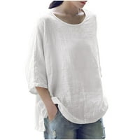 Женски кошули жени цврсти три четвртини ракави врвови маица бели блузи за жени модни кошули со долг ракав за жени