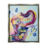 Цветна шема Забава за животни од слон и инсекти Сликање сјај сив врамен уметнички печатен wallид уметност
