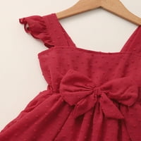 5т Облека За Мали Девојчиња 6Ј Девојчиња Фустан Летен Фустан Без Ракави Симпатичен Фустан Со Ремен Со Лак Црвен