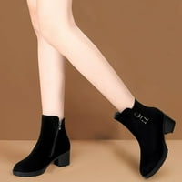 Мода есен зимска женска глужд чизми потпетица средна потпетица цврста боја црна страна патент удобно секојдневен стил
