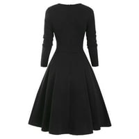Baberdicy Mini фустан жени гроздобер случајна карирана печатена готска фустан од половината на половината, спојувајќи двојно замав фустан црна XL