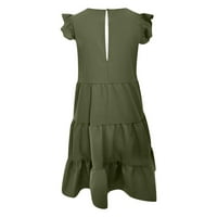 Кетрио Сонце Фустан-Мода Екипажот Вратот Повик Солидна Крпеница Набори Фустан Зелена
