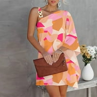 ТКИНГ Мода жени лето секси обичен ракав маица фустан Едно рамо лабаво печатено мини проточни фустани портокалово с