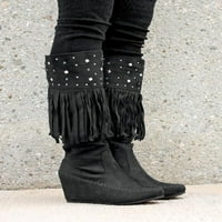 Nature Breeze Fringe Women's studed Moccasin чизми во црно