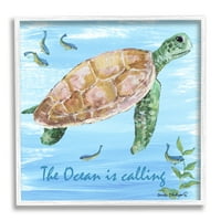Океанот „Ступел Индустри“ ја повикува морската желка меѓу рибите за пливање графичка уметност бела врамена уметничка печатена wallидна уметност, дизајн од Анита Ф?