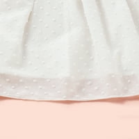 5т Мали Девојчиња Фустан Возбуда Ракав Ремен Фустан Летен Фустан 5-Години, Бело
