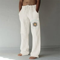 баок машки панталони машка мода секојдневен печатен ленен џеб панталони со врвки панталони со големи димензии жолта