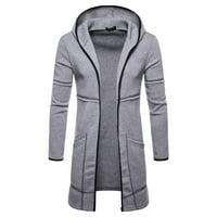 Fabiurt Mens Trenk Coat Top Coat Зимски класичен стилски деловен палто кардиган со долга ракав за надворешна облека, сива боја,