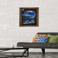 Yorkујорк Метс - Постер за neonид на неонски шлем, 14.725 22.375 Рамка