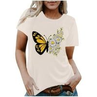 Honeeladyy Дозвола под 5$ Жените Пеперутка Краток Ракав Симпатична Цветни Шиење Маица Повик Круг Вратот Блуза Дама Лабава Пуловер