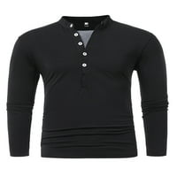 Grianlook Mens Fashion Bluze Bluze Bluze надолу со обична маица есен Хенли јака пуловер црна XL