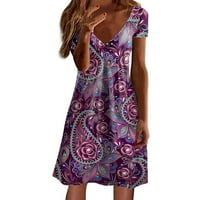 Педорт Женски Фустани Плус Големина Чаден Фустан За Сонце Плисирани Фустани За Сонце Виолетова, XL