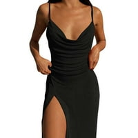 Puawkoer жени елегантен фустан со цврста боја фустани забави клуб фустан моден тенок фустан долг лабав фустан женски врвови 2xl црно