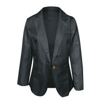 Јакни со блејзер за жени обични палто со долги ракави одговараат на јакна со долг ракав, црна XL
