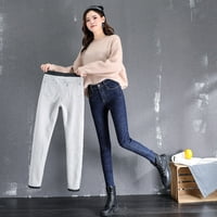 Баок женски Панталони Модни Жени Плус Големина Плус Кадифе Еластични Обични Фармерки Со Висок Струк панталони со моливи секојдневни