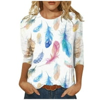 Омитај Женска Мода Секојдневен Печатење Со Три Четвртини Ракави Кружен Пуловер На Вратот Врвна блуза летни врвови за жени
