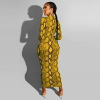 Мода Жени Долги Ракави Змија Печатење Патент Носат На Двете Страни Бодикон Фустан