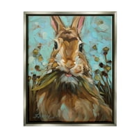 Дивиот свет зајак јаде трева животни и инсекти Сликање сјај сив врамен уметнички печатен wallид уметност