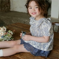 Мали Девојчиња Маица Блузи Деца Бебе Пролет Лето Цветни Печати Летаат Ракав Облека Симпатична