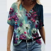 Clodeeu Женска Мода Секојдневен Плус Големина Сценско Цвеќе Печатење Круг вратот маица блузи