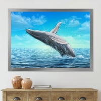 DesignArt 'Кит на кит, скокајќи од морето' фарма куќа врамена уметничка печатење