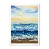 DesignArt 'Океански бранови на Sunrise' Наутички и крајбрежен врамен уметнички принт