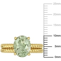 Miabella Women 2- Carat T.G.W. Овален зелена кварц 14kt жолто злато двојно опсег прстен за ангажман