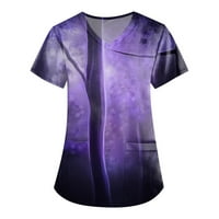 Блуза Цврста Работна Облека Со Кратки Ракави Блузи V-Вратот Лето За Жени Виолетова 2XL