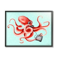 Stupell Industries Red Ombre Octopus Ptencles Retro Rotary Thepter Graphic Art Black Framed Art Print Wall Art, Design By Amelie Legaut