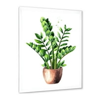 DesignArt 'Zamioculcas Tropical Plant со зелени лисја на бело' традиционално врамен уметнички принт