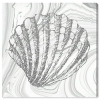 Wynwood Studio Canvas сјајно сребро школка наутички и крајбрежен морски живот wallиден уметност платно печатење сиво сребро 20x20