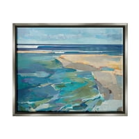 СТУПЕЛ ИНДУСТРИИ Апстрактна пејзаж на плажа Паскл кубизам Сликање сјај сиво врамен лебдечки платно wallидна уметност, 24х30