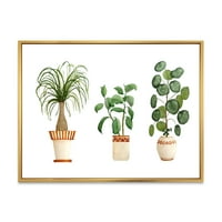 DesignArt 'Trio of House Glands Ficus Ponytail and Palm' Традиционална врамена платно wallидна уметност печатење