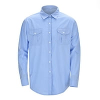 Менс кошули мажите случајно копче надолу кошула со долга ракав со цврста боја кошула врвови блуза за мажи