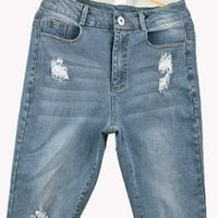 вендунид фармерки за жени обични жени слаби искинати фармерки потресени тексас панталони дупка дното сино