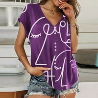 Базиреј Женска Блуза Женска Секојдневна Мода В - Вратот Еднограден Скица Печатење Кратки ракави Врвови Виолетова М