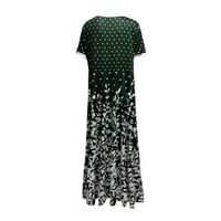 Фустани За Жени Плус Големина Женска Смена V-Вратот Краток Ракав Цветен Клиренс Должина На Глуждот Топла Продажба Фустани За Сонце Зелена 4XL