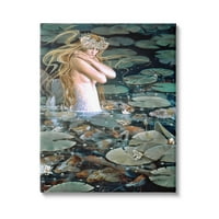 Студената индустрија сирена пливање меѓу водните лилјани, галерија за сликање на езерцето, завиткана од платно, печатена wallидна