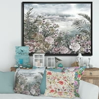 Апстрактни ретро цвеќиња покрај морската страна врамена слика за сликање на платно уметничко печатење