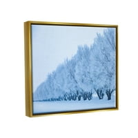 СТУПЕЛ ИНДУСТРИИ Зимско дрво Гроув Снег покриени со гранки Фотографија Металик злато лебдечки врамени платно печатење wallидна уметност, дизајн од Стив Смит