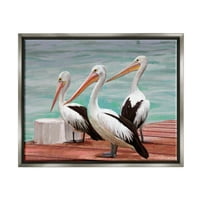 Sumpell Industries Pelican Trio Port Dock Graphic Art Luster Grey Floating Framed Canvas Print Wall Art, Design By Ziwei Li