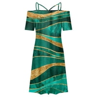 Летен фустан јакна фустан со еден рамо кратки ракави печатени зелени l