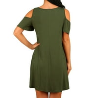 Дасајо зелена гала фустани за жени модни жени O-вратот Обични цврсти џебови без ракави над коленото фустан