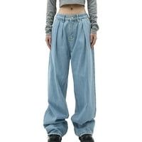 Дуртебеу Дечко фармерки за жени со високи половини со виткање, потресени панталони од тексас