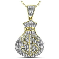Накит 10kt жолто злато, тркалезна дијамантска торба со дијаманти, знак за шарм приврзок cttw