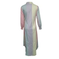 Фустани за кошула на Ролиен за жени со долг ракав моден цветен принт V-врат лакинг тенок каросерија за завиткување на колковите